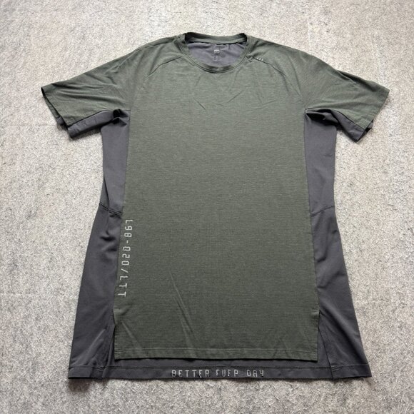Lululemon T-Shirt Men L Green Gray Colorblock Crew Neck Stretch Short Sleeve - Picture 2 of 12